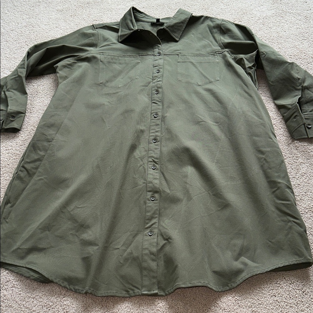Universal Standard Olive Green Button-Up Shirt Dress - Picture 3 of 13